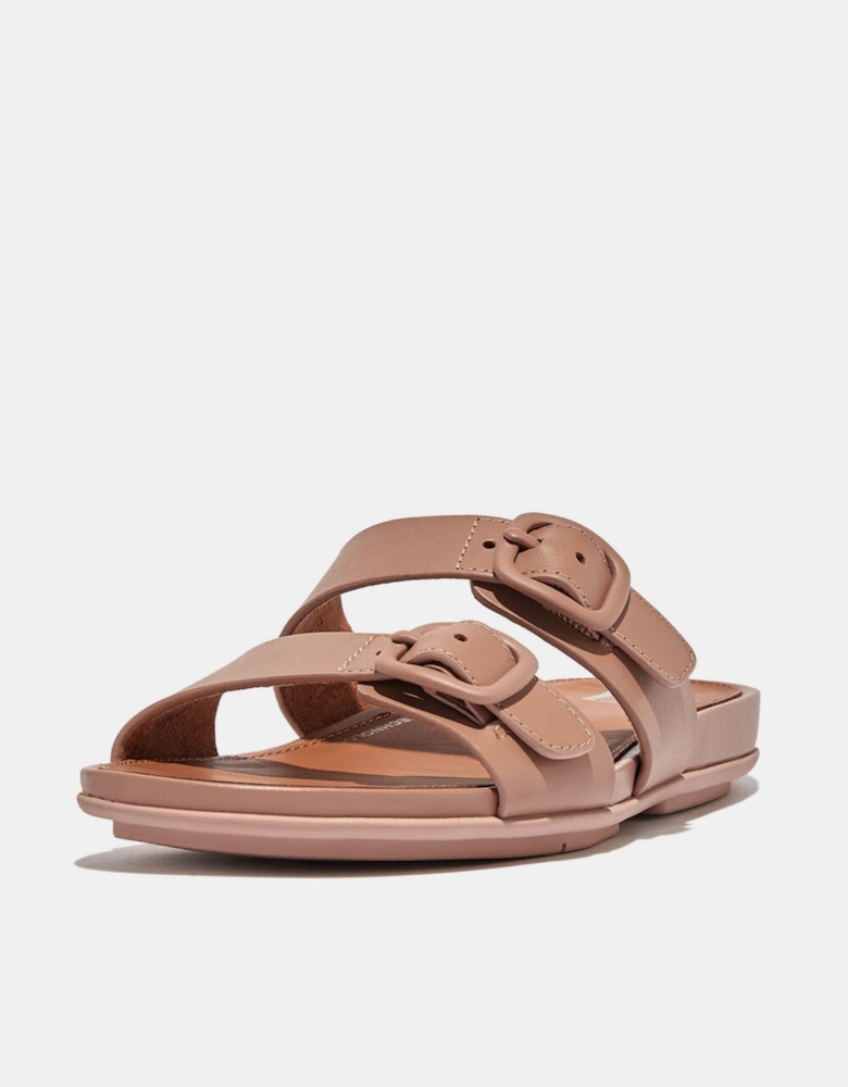 Gracie Buckle Two-Bar Leather Sliders