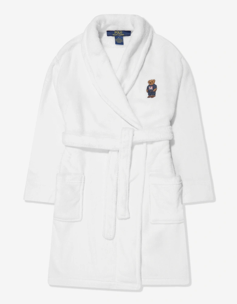 Boys Bear Patch Robe in White
