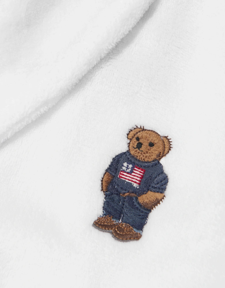 Boys Bear Patch Robe in White