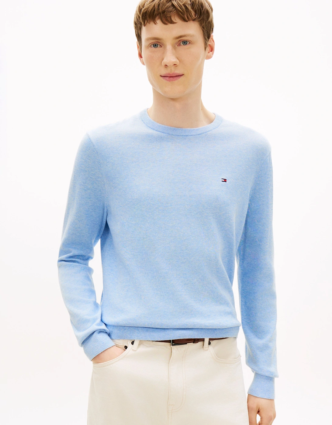 Tommy Hilfiger Men's Blue Essential Cotton Crew Neck Sweatshirt - Vessel Heather - Size 38
