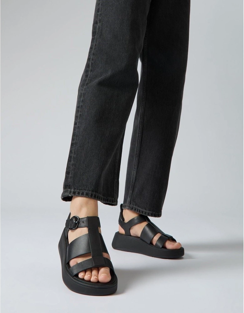 F-Mode Fisherman Leather Women's Black Narrow Fit Sandals