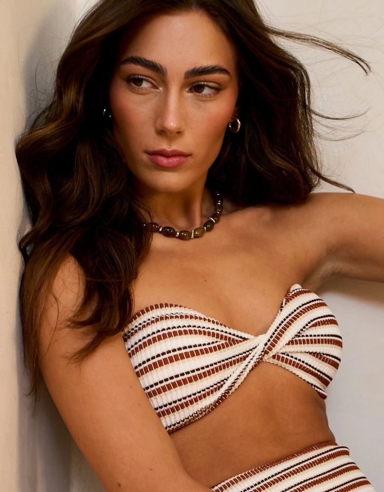 Brown Textured Twist front Halter Bikini Top