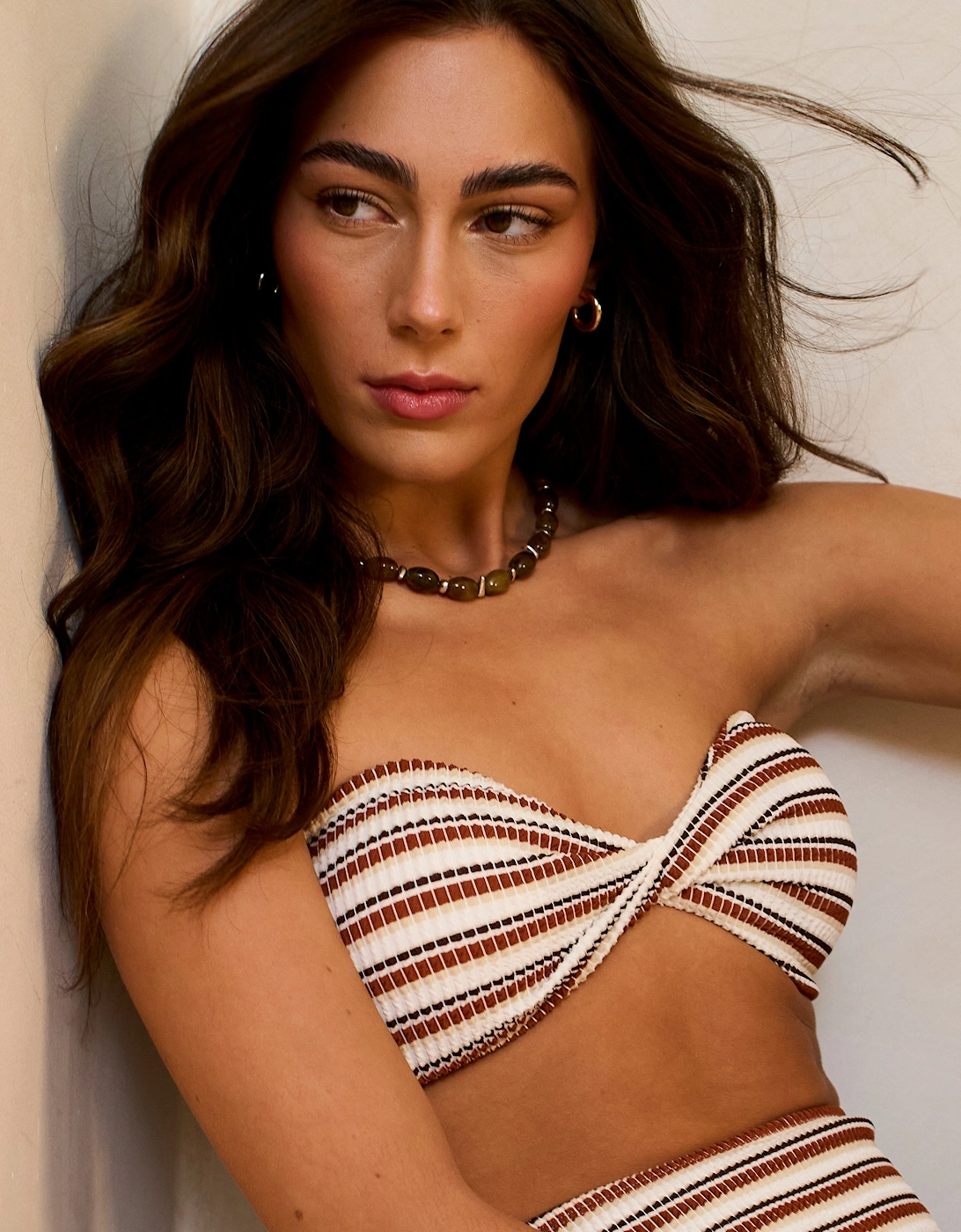 Brown Textured Twist front Halter Bikini Top