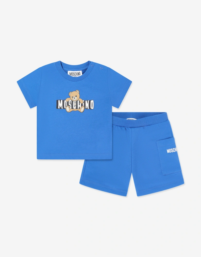 Baby Teddy Bear Logo Short Set in Blue