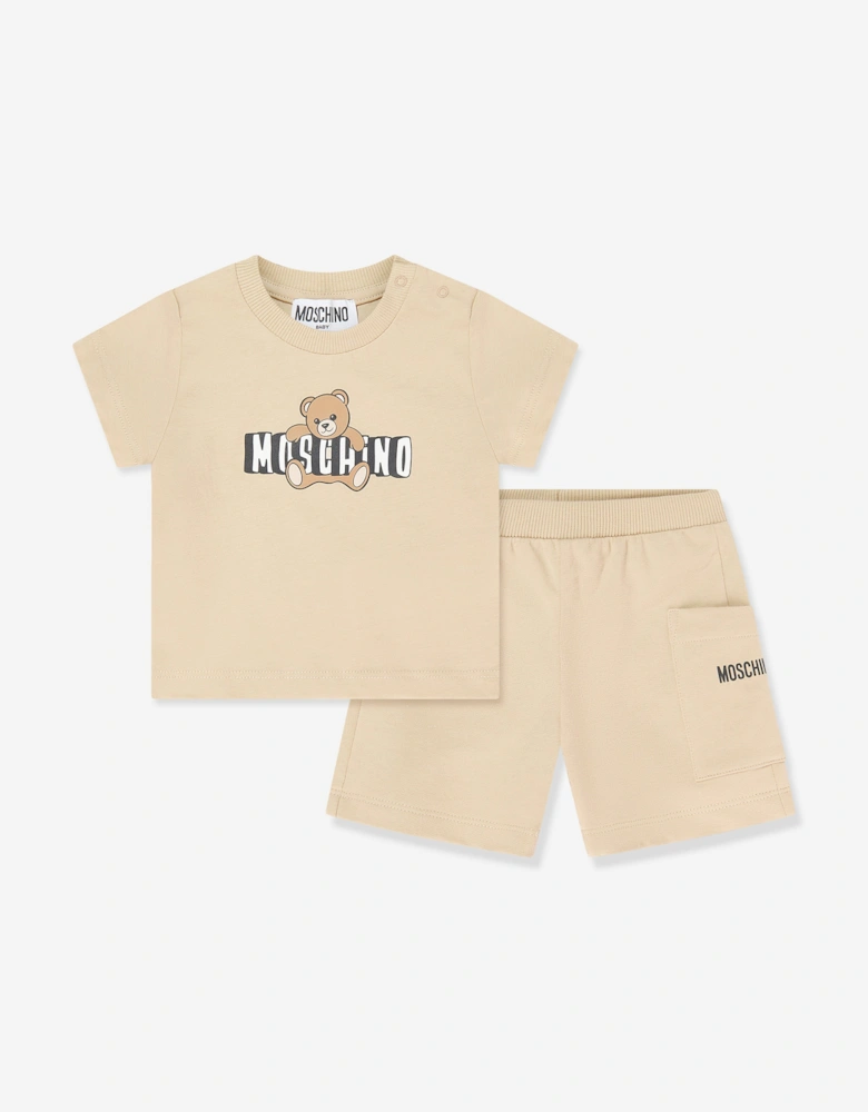 Baby Teddy Bear Logo Short Set in Beige
