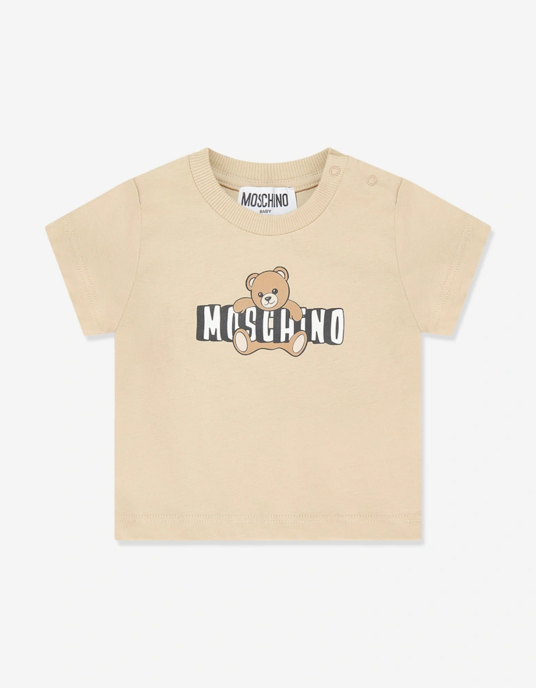 Baby Teddy Bear Logo Short Set in Beige