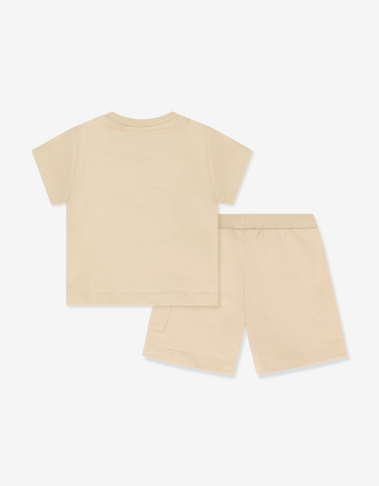 Baby Teddy Bear Logo Short Set in Beige