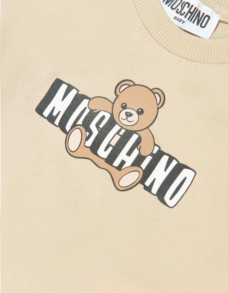 Baby Teddy Bear Logo Short Set in Beige