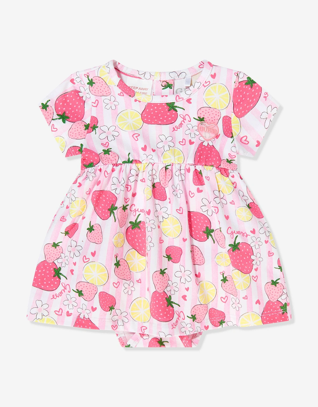 Baby Girls Strawberry Bodysuit Dress in Pink, 6 of 5