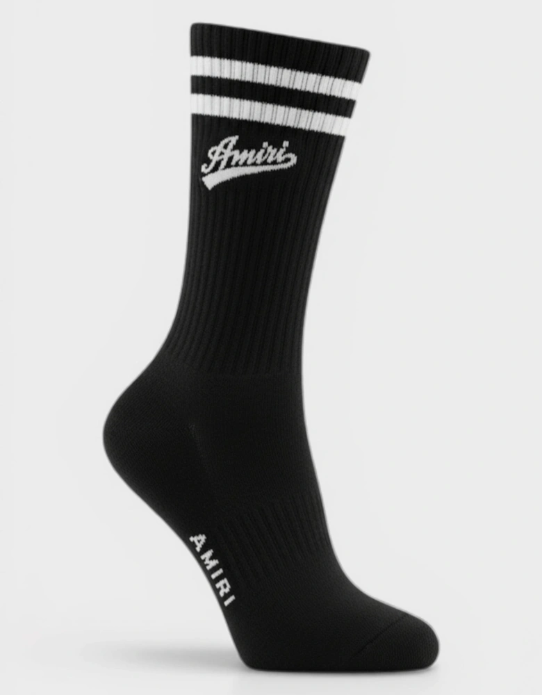 Varsity Script Sock Black White