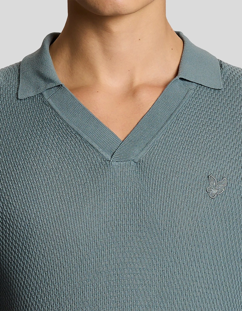 Open Collar Fine Knitted Polo Shirt