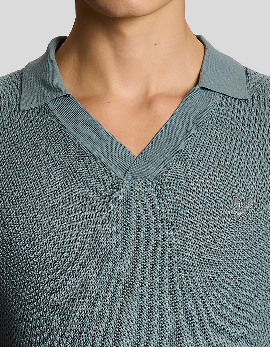 Open Collar Fine Knitted Polo Shirt