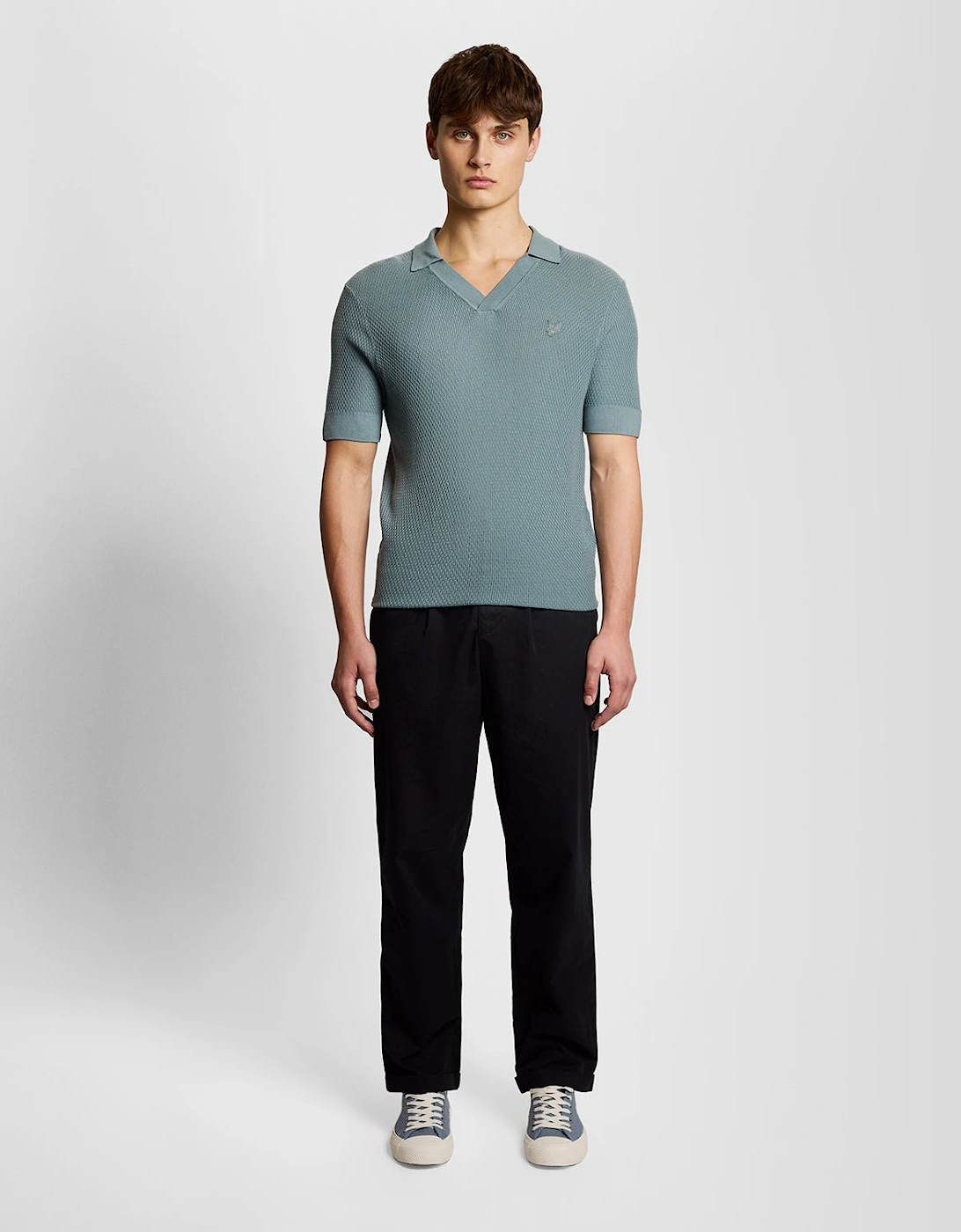 Open Collar Fine Knitted Polo Shirt