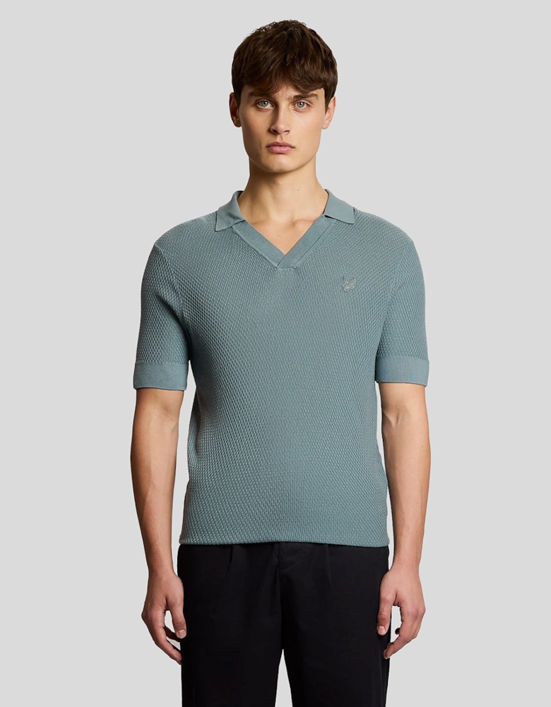 Open Collar Fine Knitted Polo Shirt