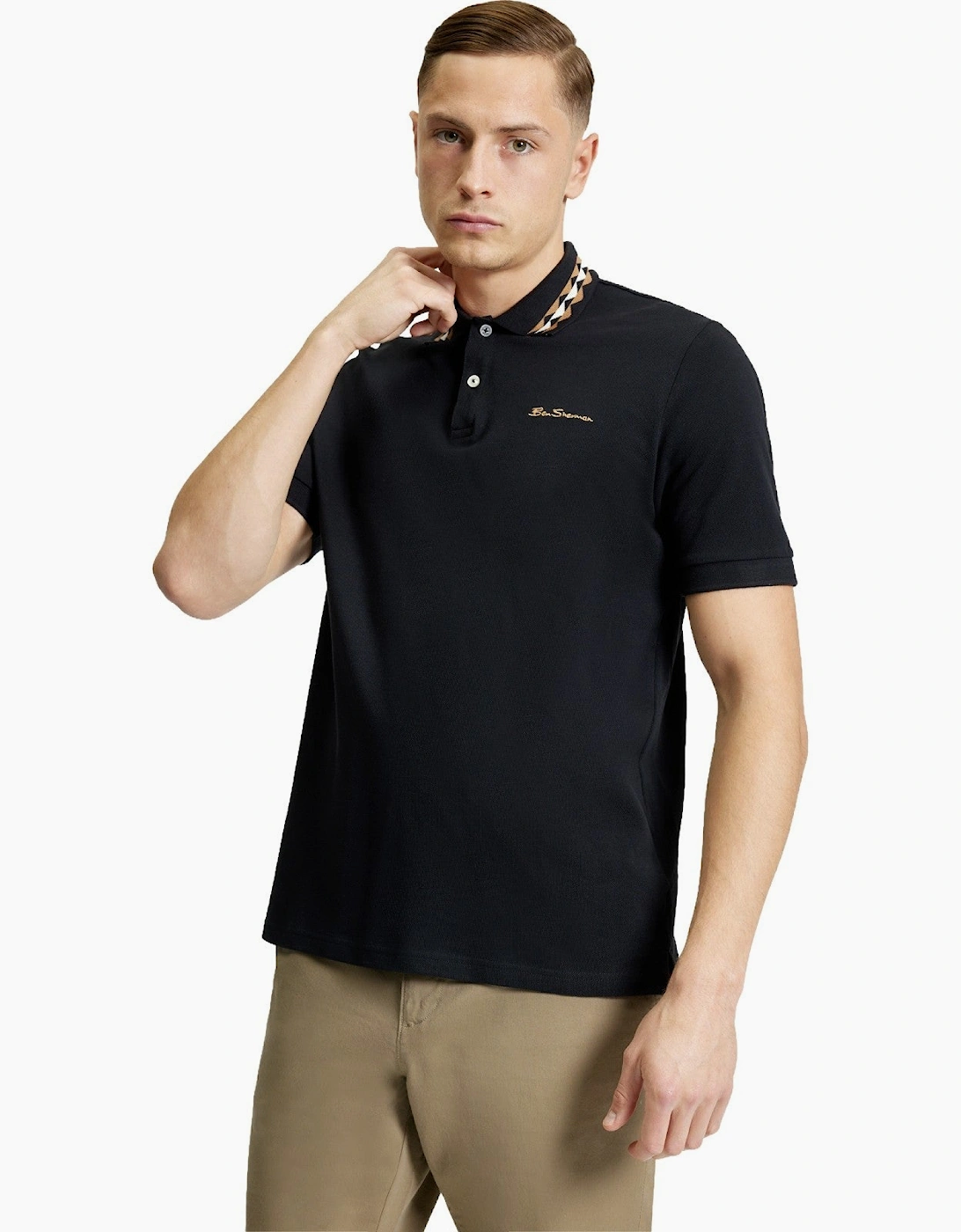 Ben Sherman Men's Black Collar Interest Short Sleeve Polo Shirt - Size 42