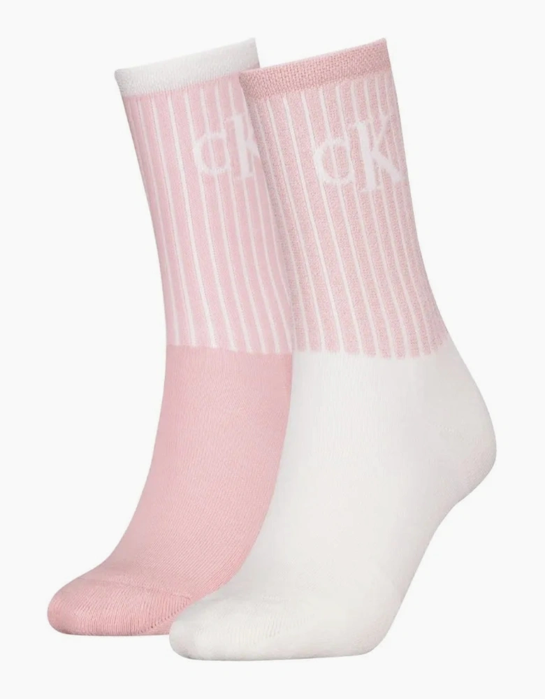 2-Pack CK Logo Women's Sports Socks, Pink/White