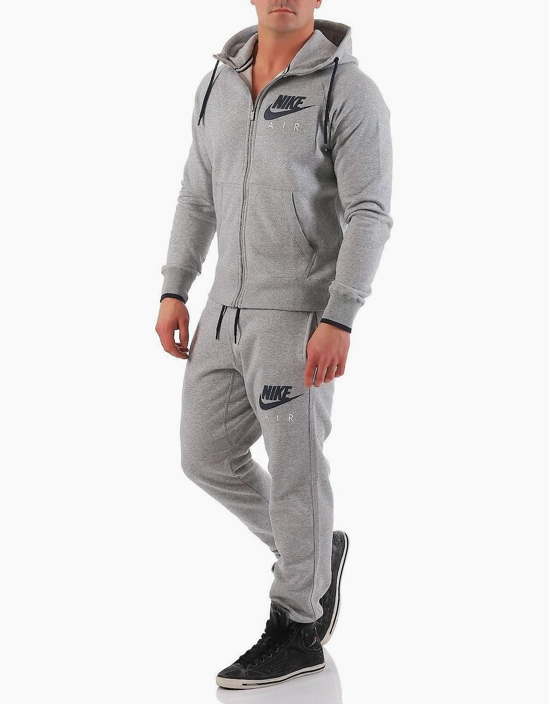 Nike Men's Grey Air Aw77 Fleece Full Zip Hooded Tracksuit - Size: Regular/36