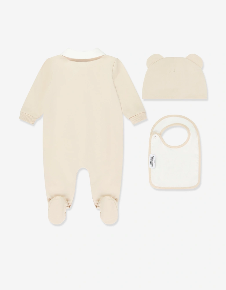 Baby Teddy Bear Logo Babygrow Set in Beige