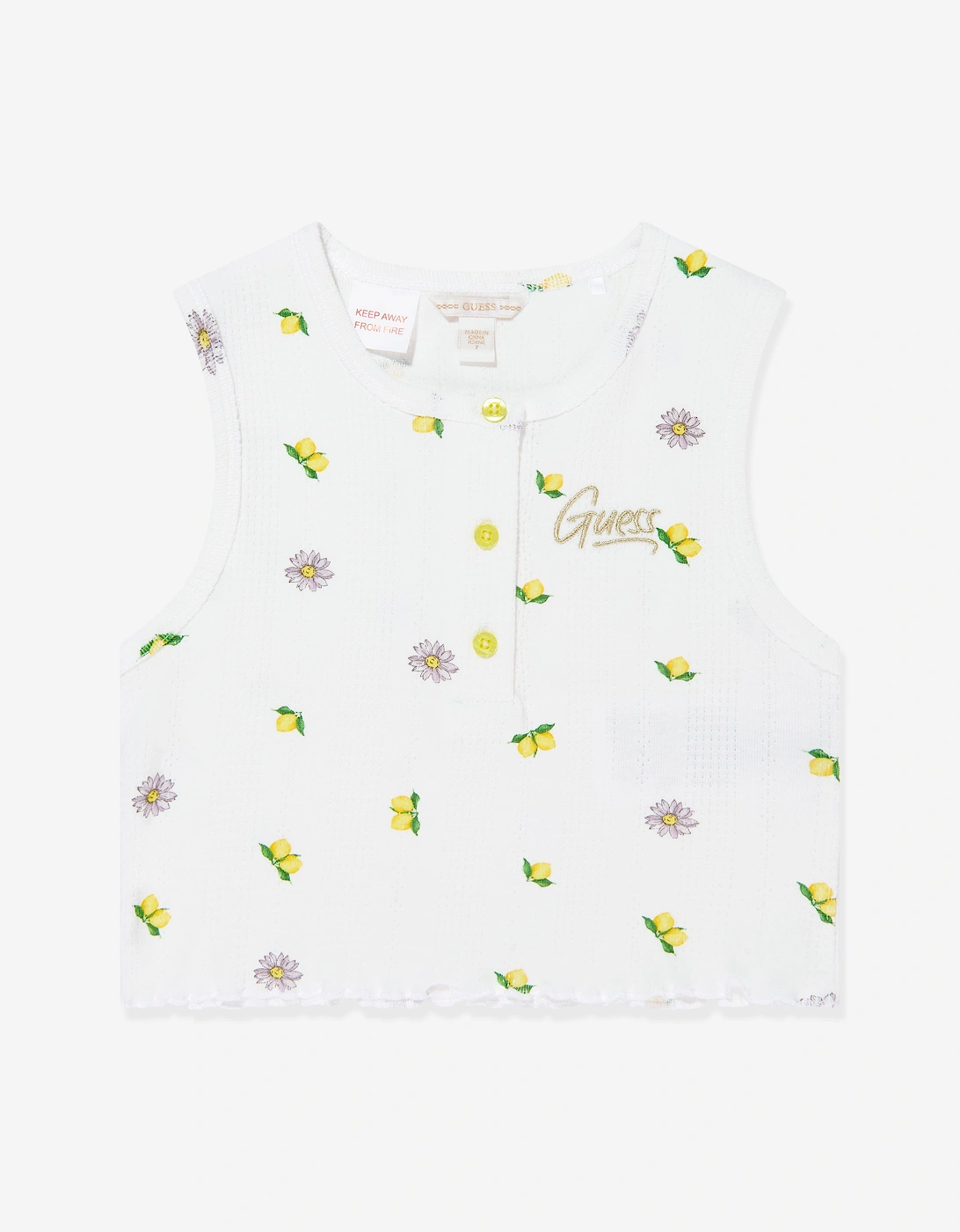 Girls Sleeveless Ribbed Lemons T-Shirt in White, 5 of 4