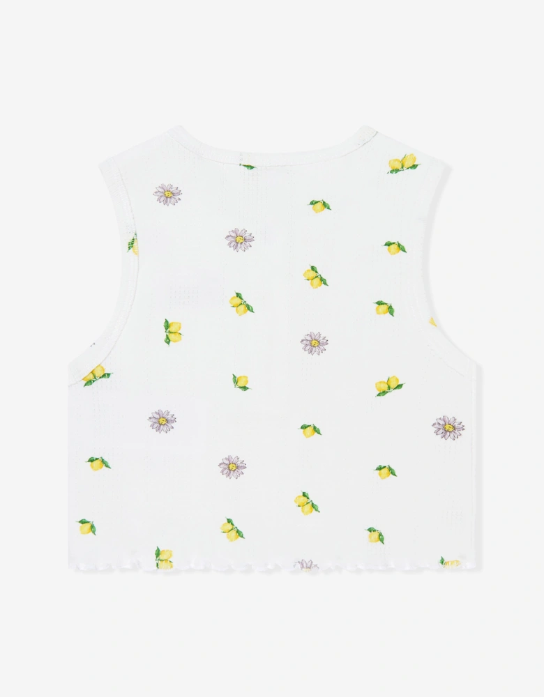 Girls Sleeveless Ribbed Lemons T-Shirt in White