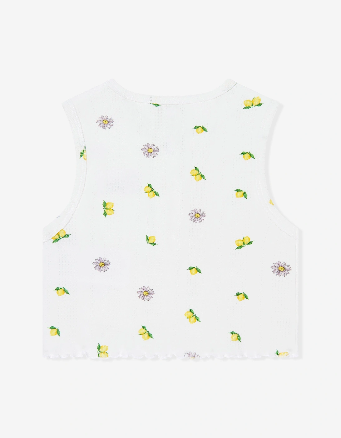 Girls Sleeveless Ribbed Lemons T-Shirt in White