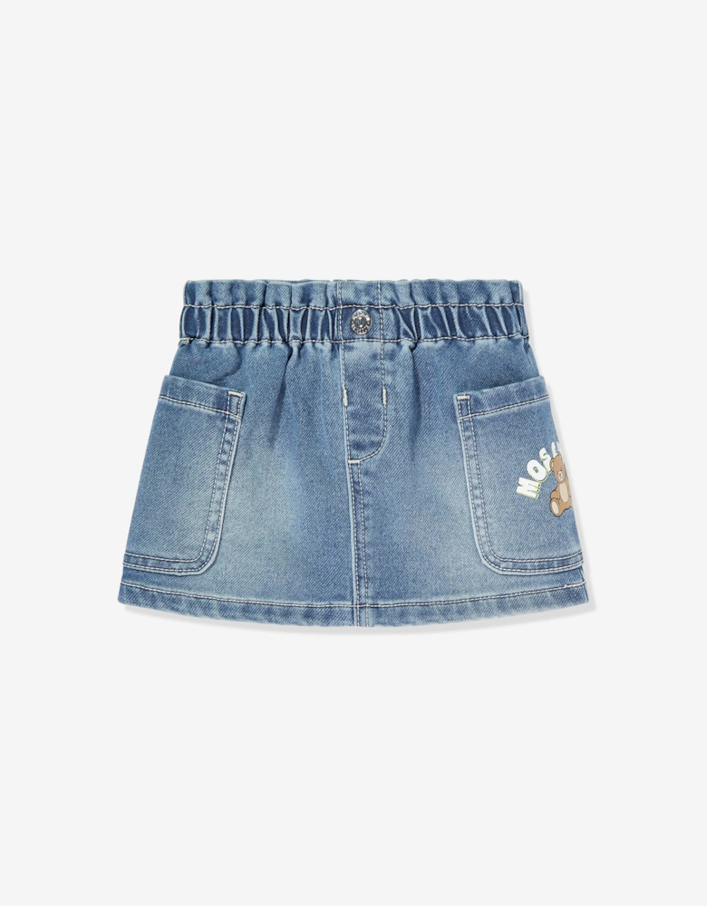 Baby Girls Teddy Bear Logo Denim Skirt in Blue