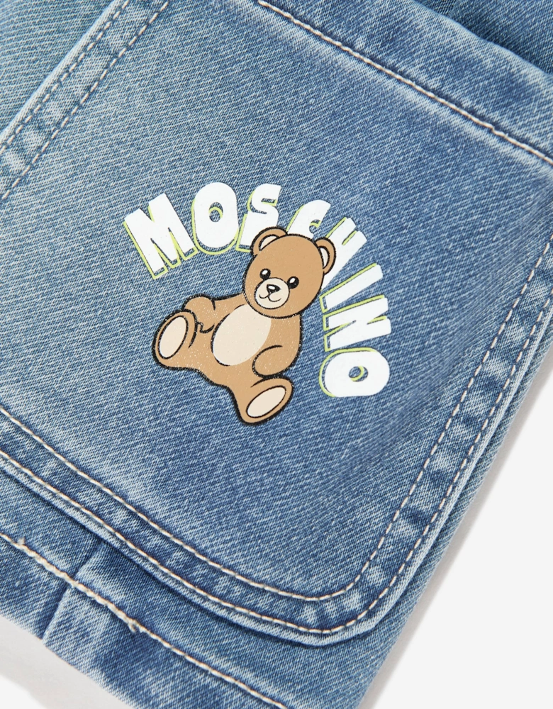 Baby Girls Teddy Bear Logo Denim Skirt in Blue