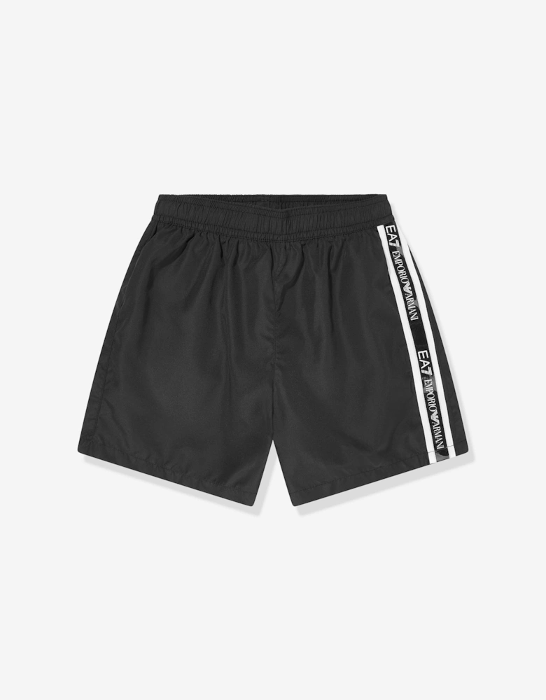 Emporio Armani Boys Logo Tape Swim Shorts in Black