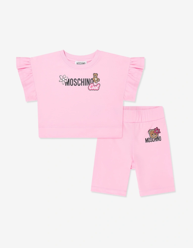 Girls Teddy Bear Logo Short Set in Pink