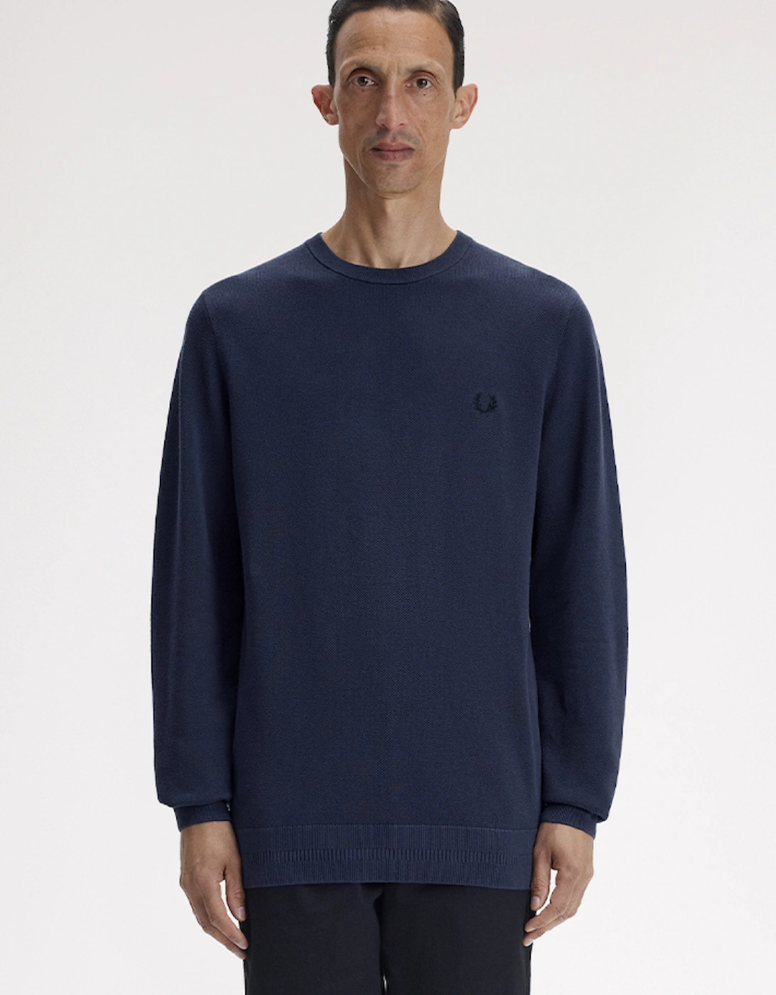 Men's Fred Perry Pique Stitch Jumper - Blue - Size: 38