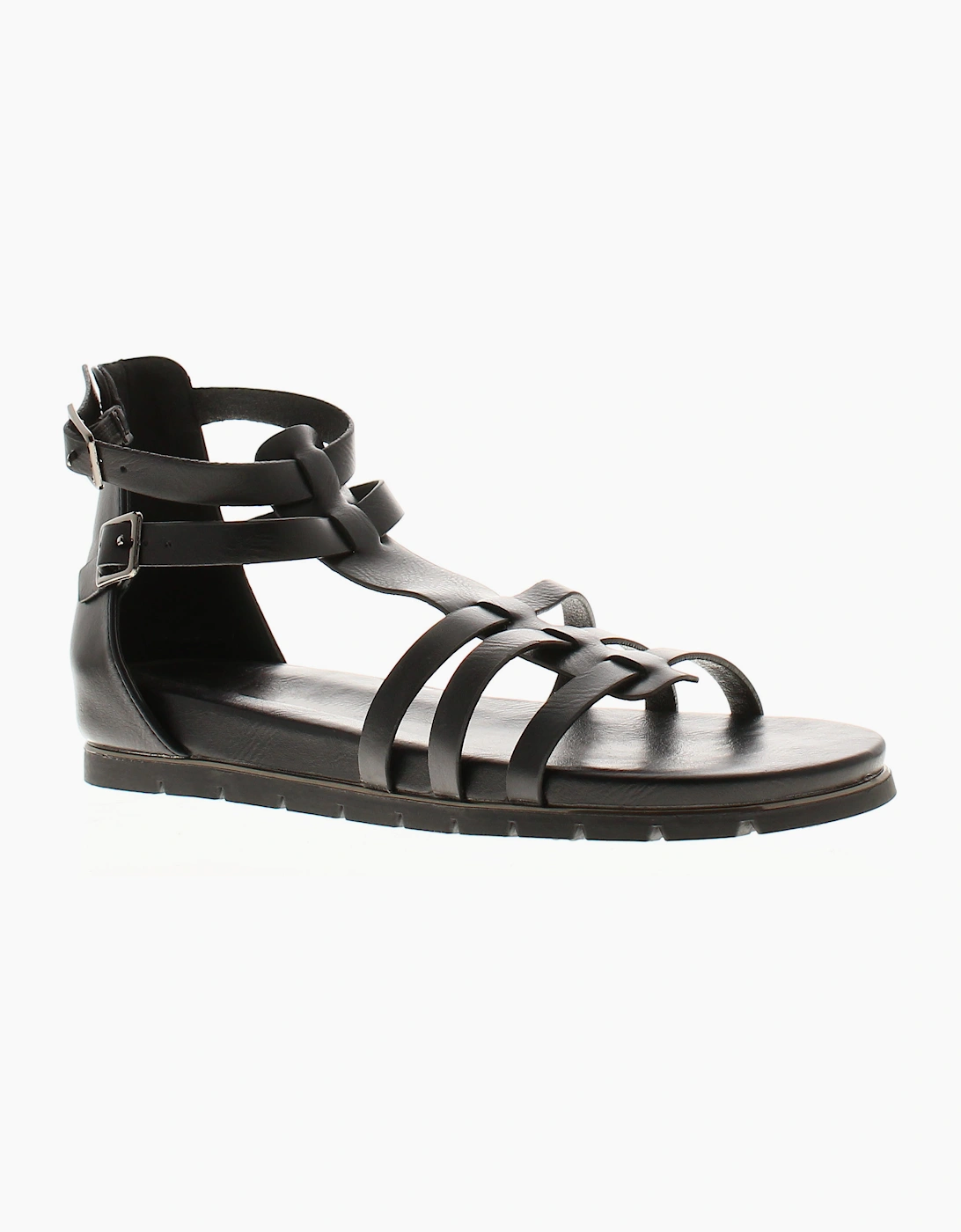 Womens Gladiator Sandals Strappy Valentina Buckle black UK Size, 6 of 5