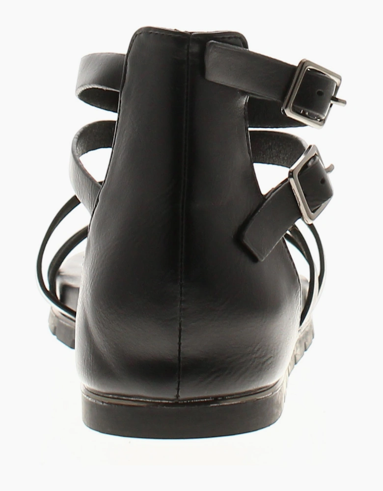Womens Gladiator Sandals Strappy Valentina Buckle black UK Size
