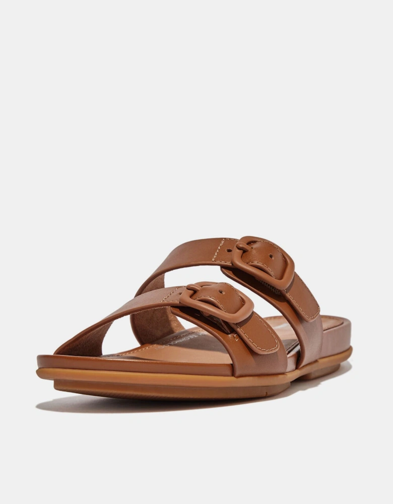 Gracie Buckle Two-Bar Leather Sliders