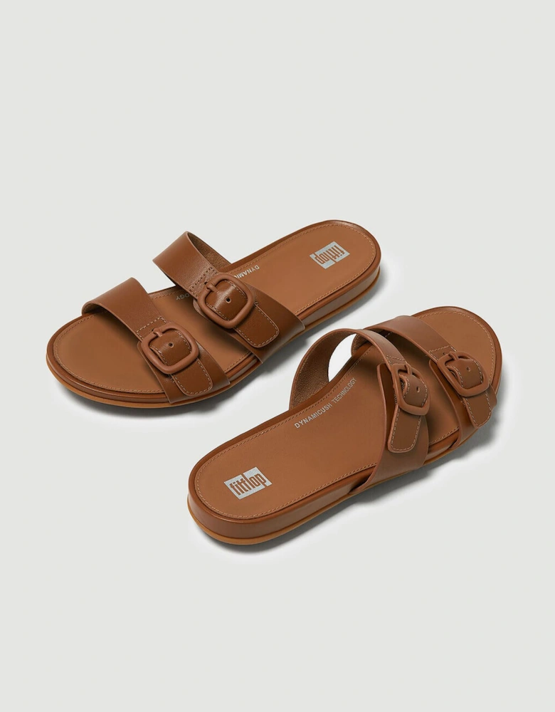 Gracie Buckle Two-Bar Leather Sliders