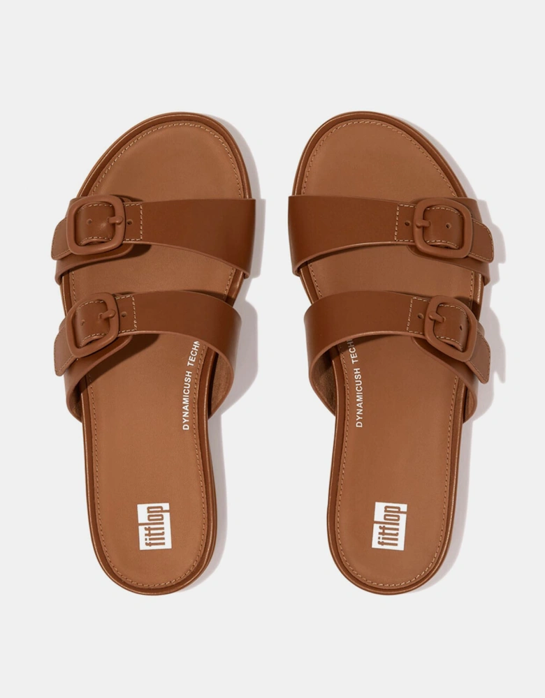 Gracie Buckle Two-Bar Leather Sliders