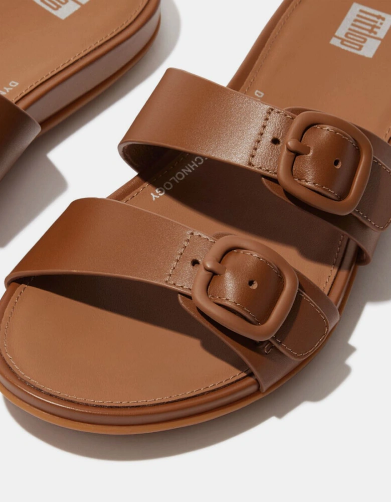 Gracie Buckle Two-Bar Leather Sliders