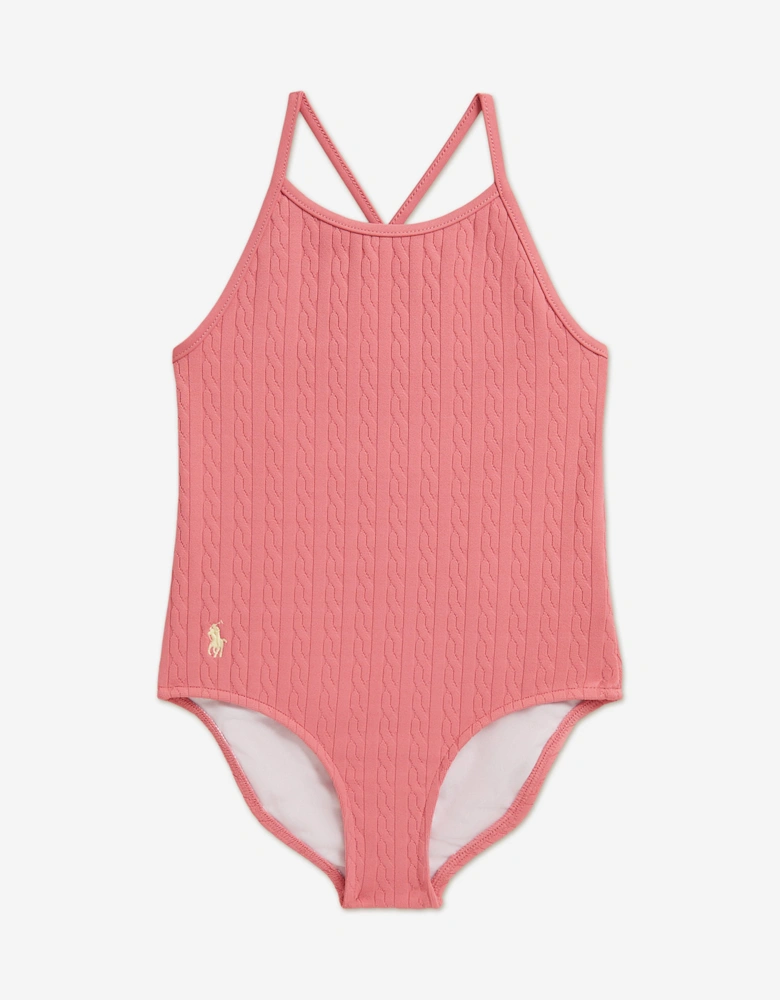 Girls Jacquard Swimsuit in Pink
