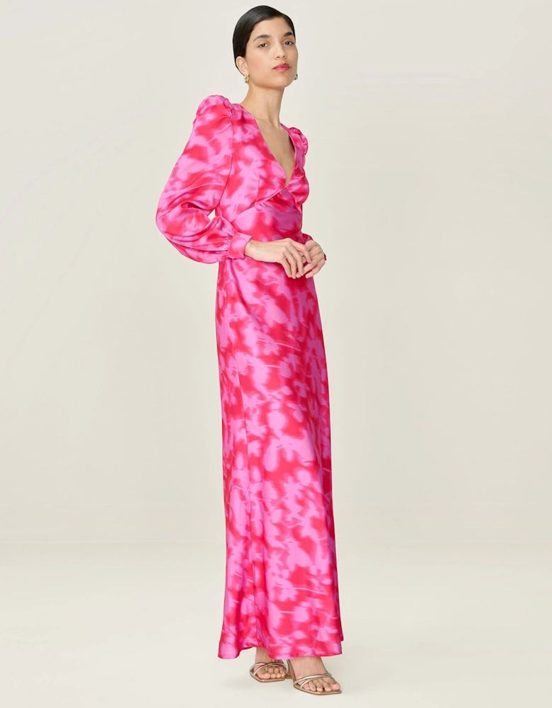 Francoise Dress in Magenta Blurred Floral