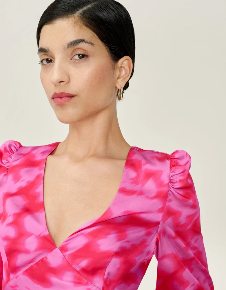 Francoise Dress in Magenta Blurred Floral