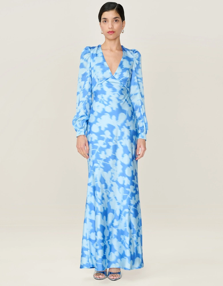 Francoise Dress in Blue Blurred Floral