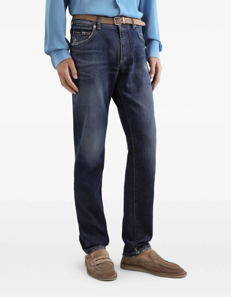 Slim Plaque Denim Jeans Navy