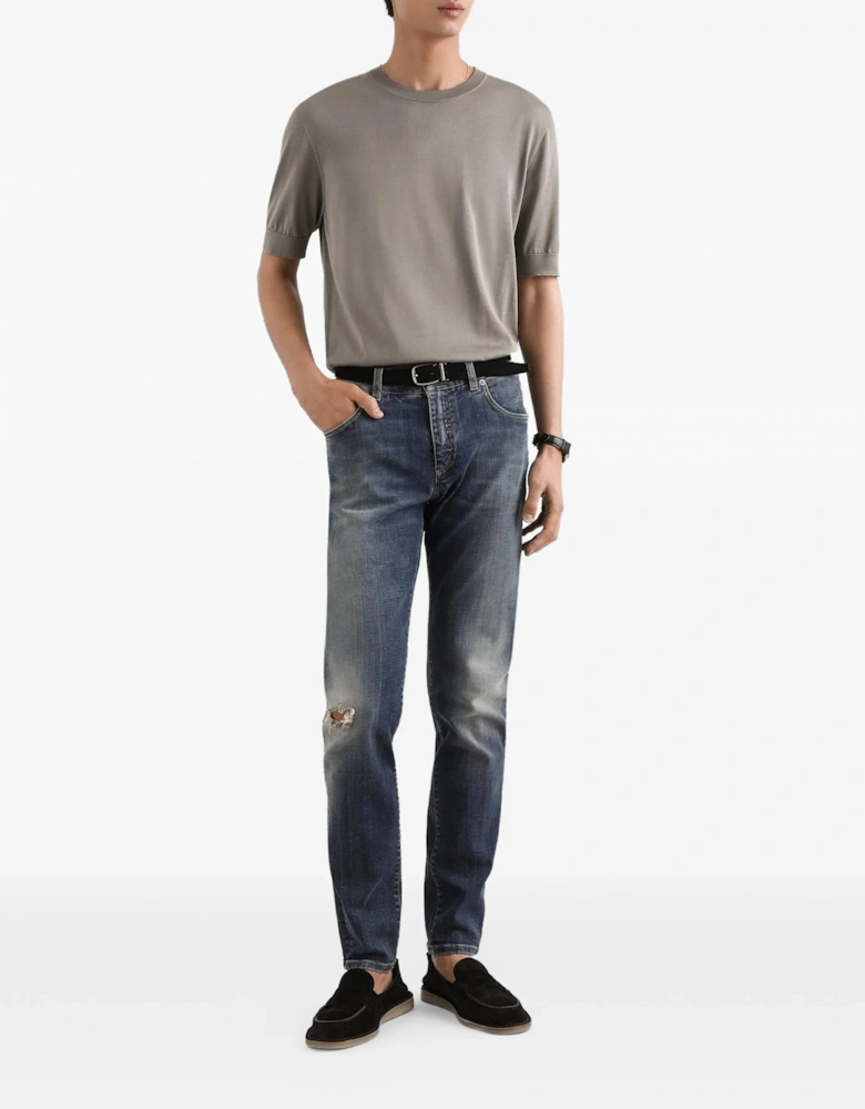 Distressed Plaque Denim Jeans Navy