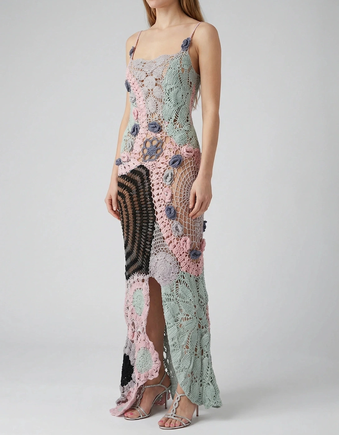 Cassandra Vintage Crochet Evening Dress Multi-Coloured