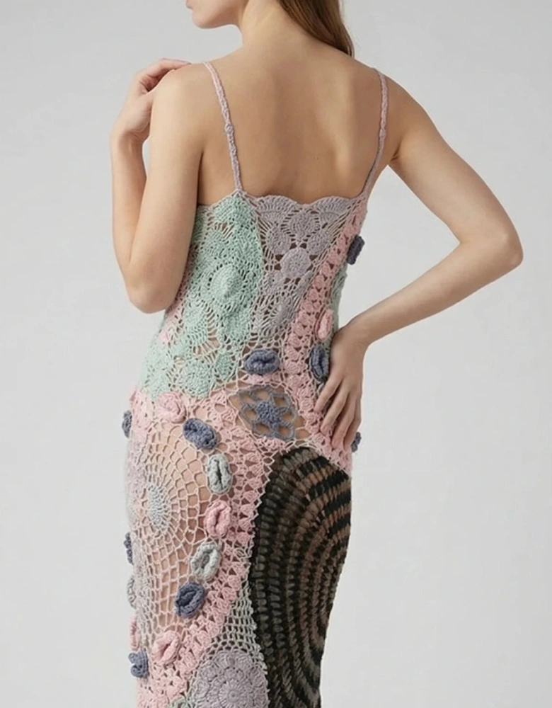 Cassandra Vintage Crochet Evening Dress Multi-Coloured