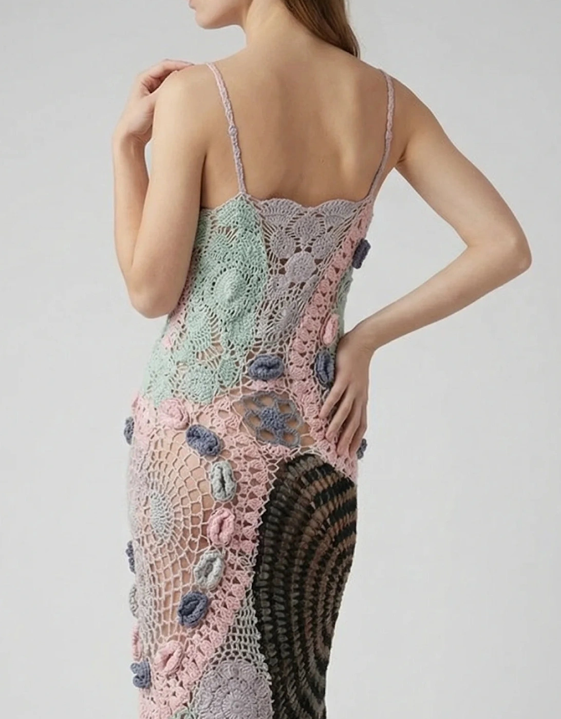 Cassandra Vintage Crochet Evening Dress Multi-Coloured