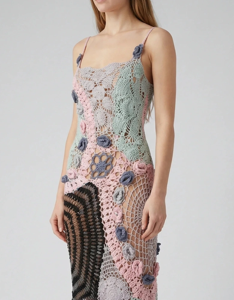 Cassandra Vintage Crochet Evening Dress Multi-Coloured