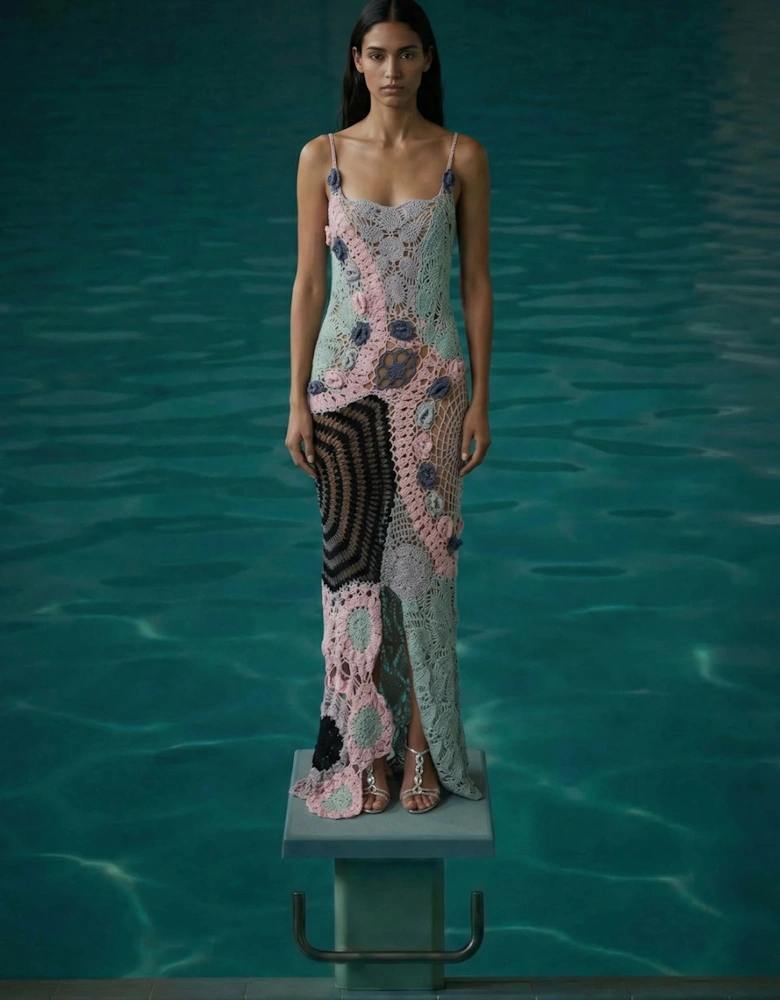 Cassandra Vintage Crochet Evening Dress Multi-Coloured