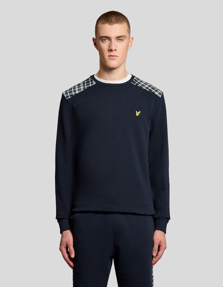 Lyle & Scott Check Panelled Mens Crew Neck Sweatshirt - Z271 Dark Navy