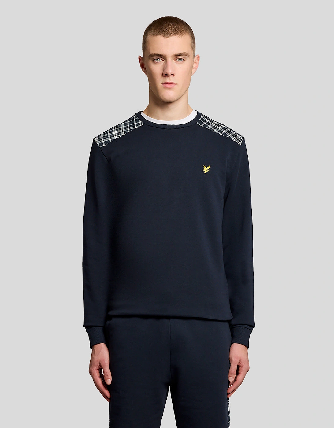 Lyle And Scott Men's Black Lyle & Scott Check Panelled Crew Neck Sweatshirt - Dark Navy Z271 - Size L