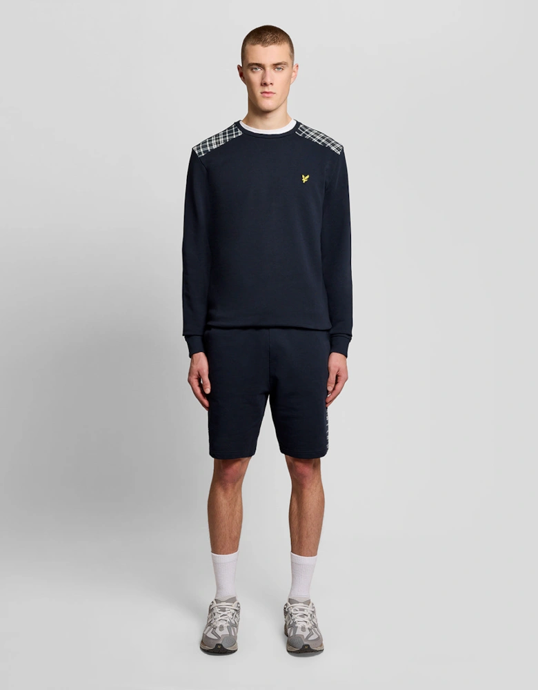 Lyle & Scott Check Panelled Mens Crew Neck Sweatshirt - Z271 Dark Navy